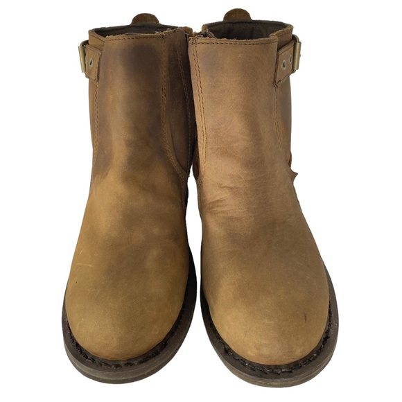 Caterpillar Brown Leather Work Boots Waterproof Moto Engineer Chunky Heel FLAW - Picture 2 of 14